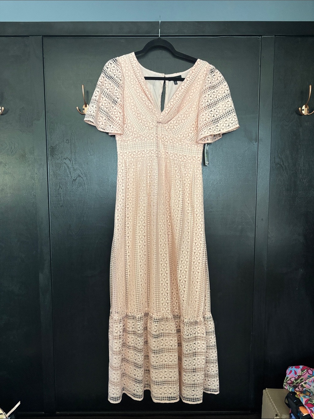 Kensie Blush Lace Maxi Dress - Soft Pink Crochet